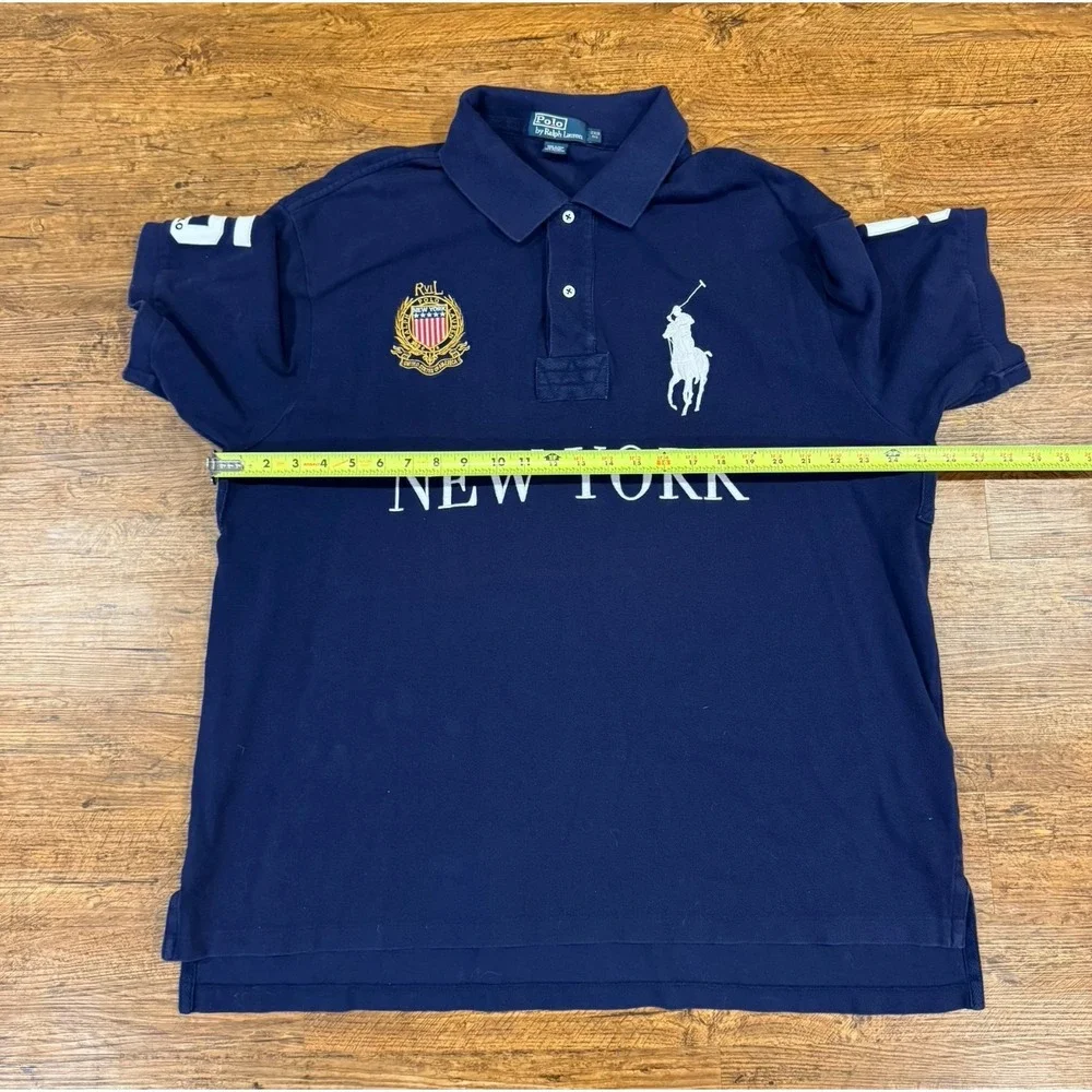 Vintage Polo Ralph Lauren Blue New York Big Pony Chief Keef Polo Shirt Men's 2XB